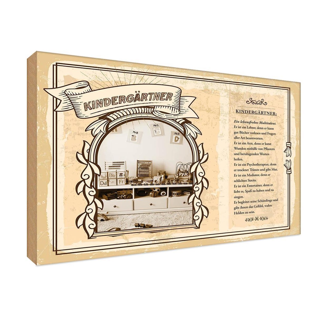[LA-123046-1812-H] Holzschild 12x18 cm Kindergärtner Beruf Arbeit
