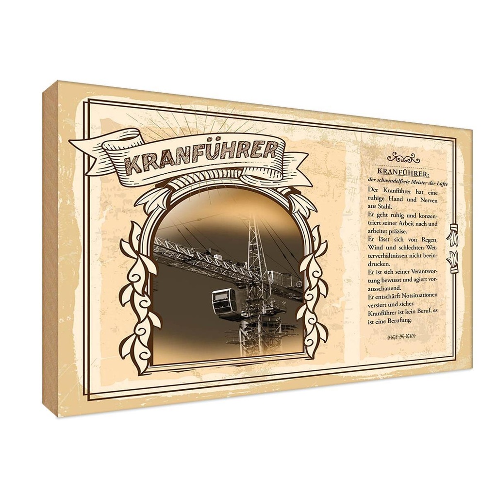 [LA-123051-1812-H] Holzschild 12x18 cm Kranführer 1 Beruf Arbeit