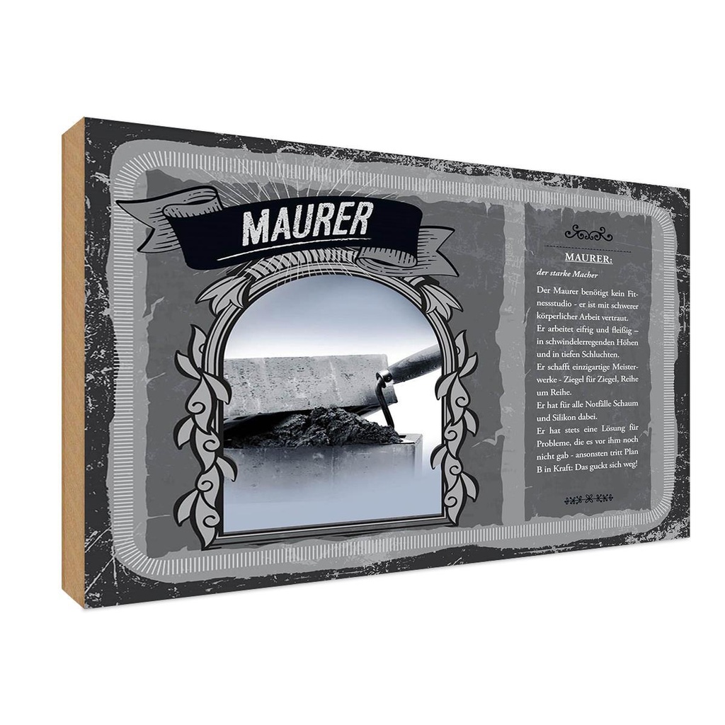 [LA-123063-1812-H] Holzschild 12x18 cm Maurer Beruf Arbeit