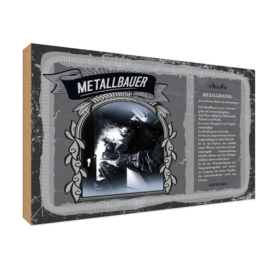 [LA-123064-1812-H] Holzschild 12x18 cm Metallbauer Beruf Arbeit
