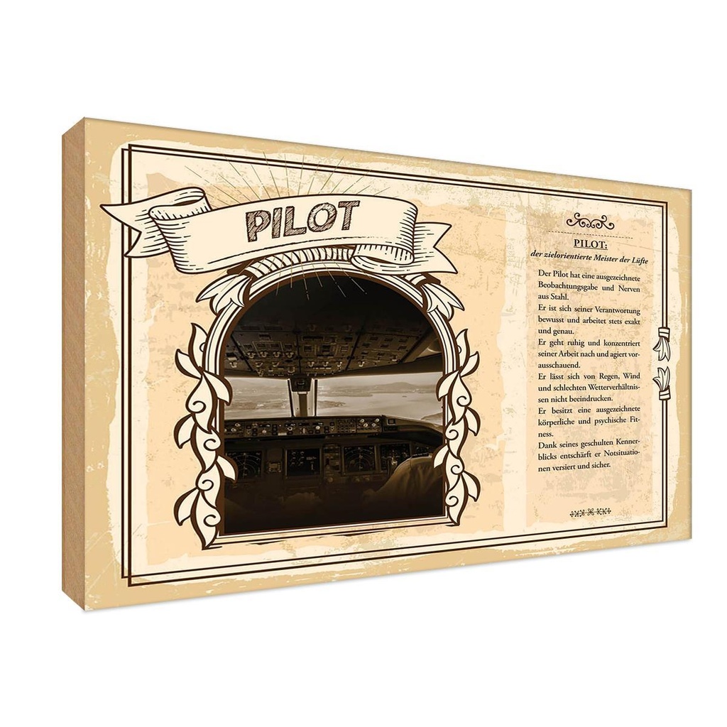 [LA-123074-1812-H] Holzschild 12x18 cm Pilot Beruf Arbeit
