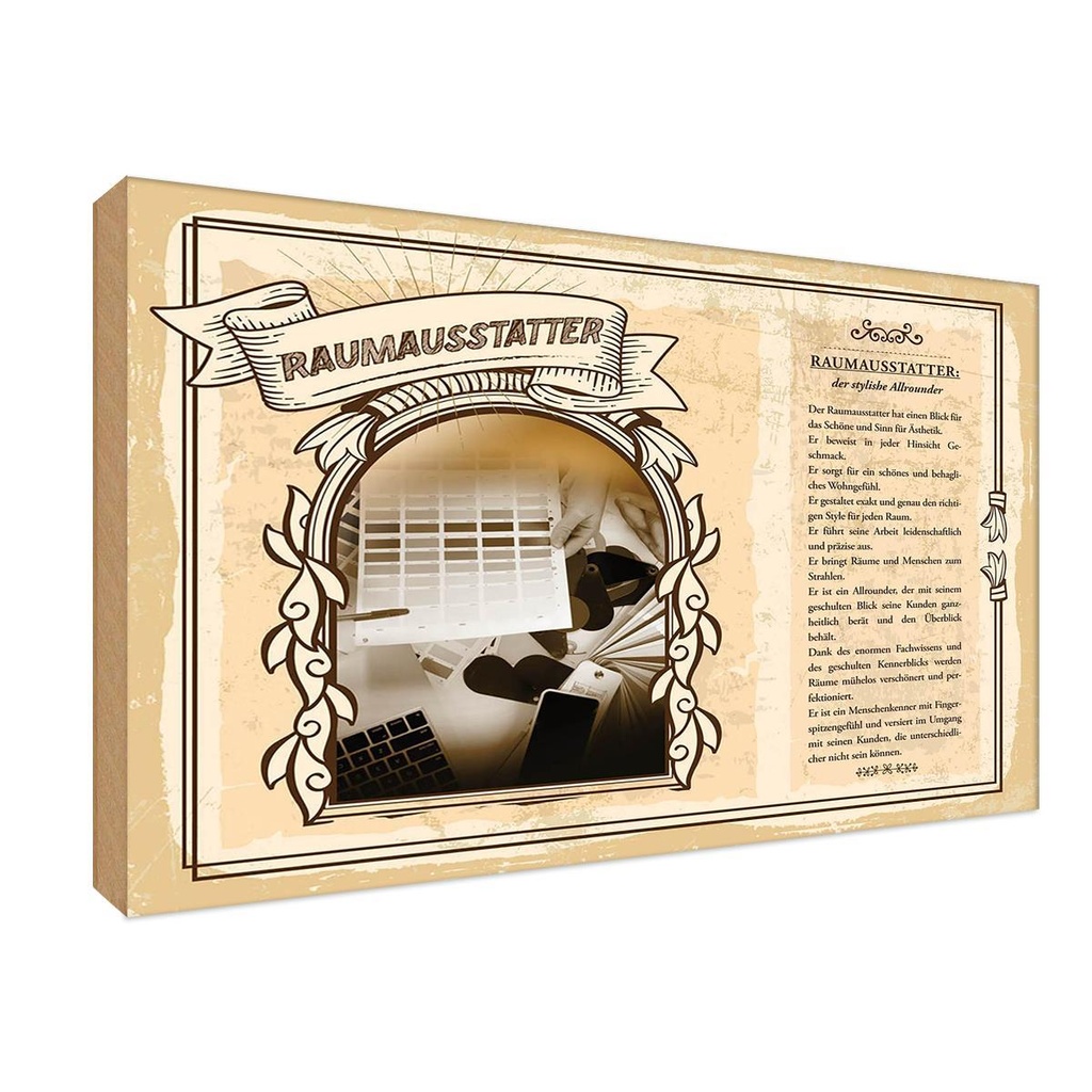 [LA-123080-1812-H] Holzschild 12x18 cm Raumausstatter Beruf Arbeit