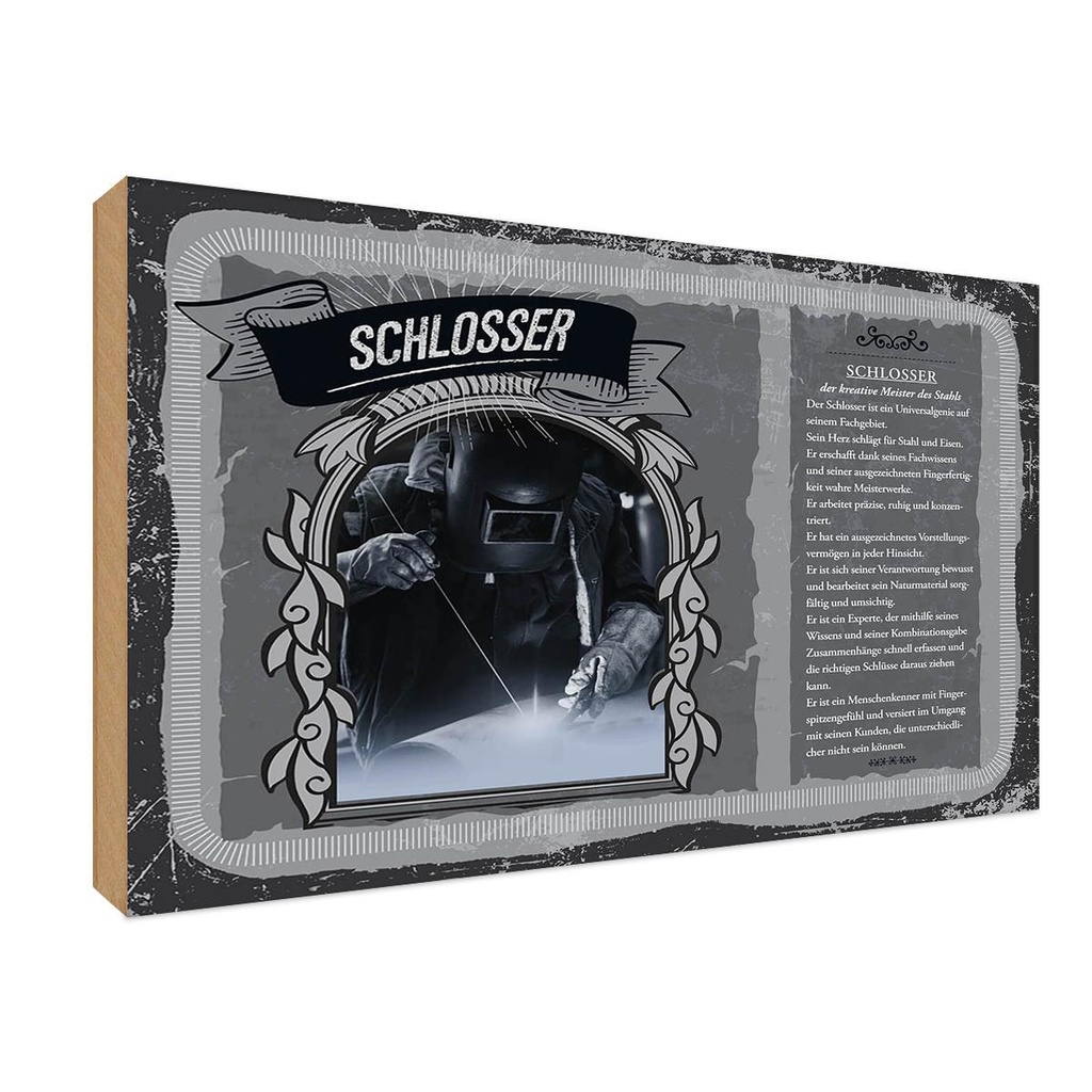 [LA-123083-1812-H] Holzschild 12x18 cm Schlosser Beruf Arbeit