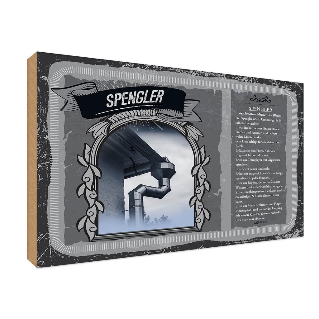 [LA-123090-1812-H] Holzschild 12x18 cm Spengler Beruf Arbeit