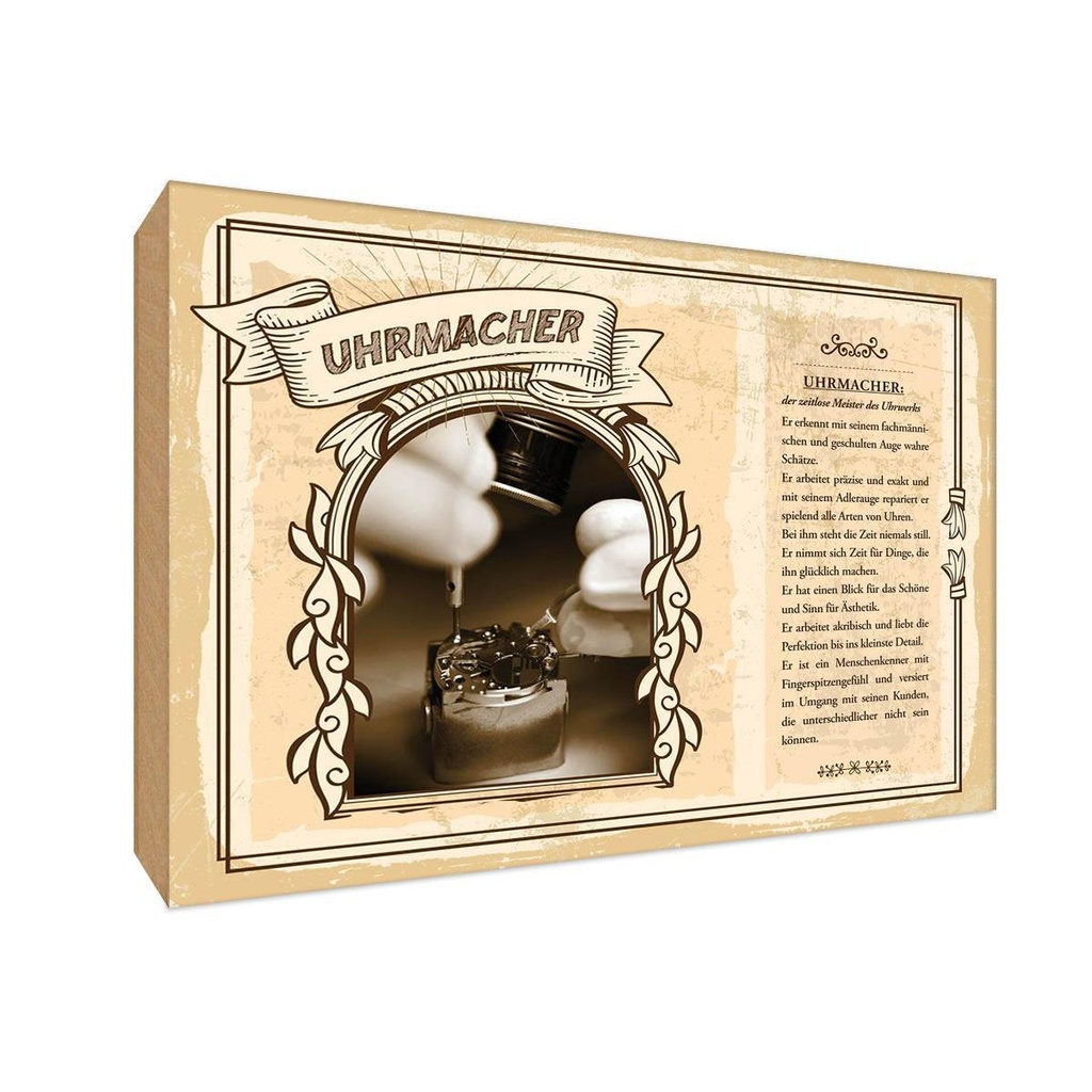 [LA-123107-1812-H] Holzschild 12x18 cm Uhrmacher Meister Beruf Arbeit