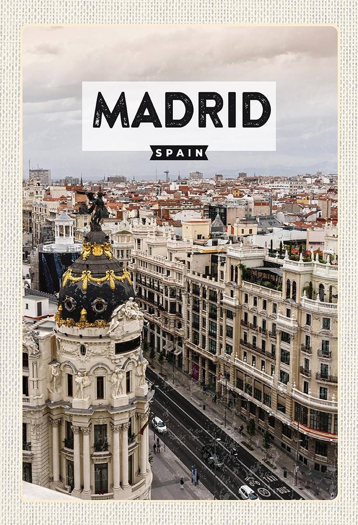 Holzschild 18x12 cm Reise Madrid Spanien Reiseziel Architektur Bildmotiv Reisemotiv Abenteuer Reisen