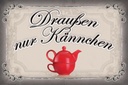 Holzschild 12x18 cm Kaffee draußen nur Kännchen Essen Trinken