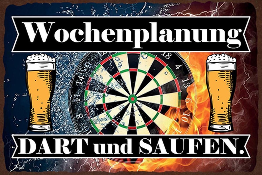 Holzschild 12x18 cm Wochenplanung Dart und Saufen Dekoration
