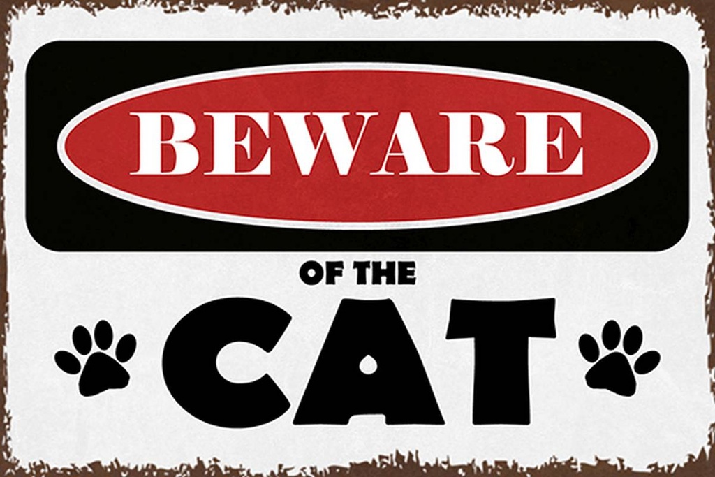 Holzschild 12x18 cm beware of the CAT Vorsicht