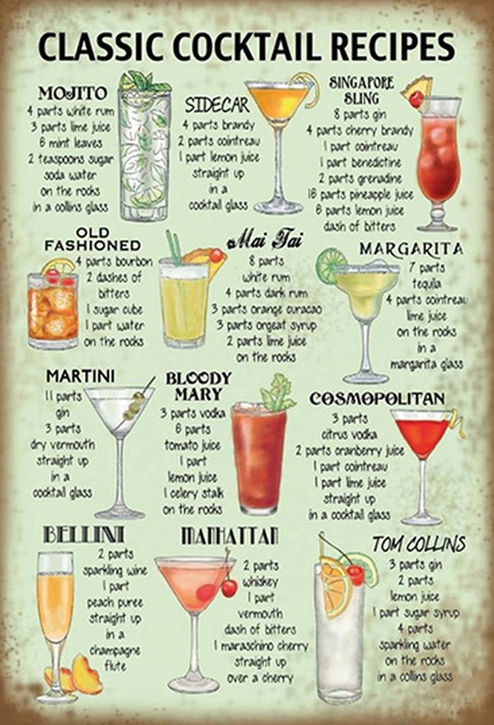 Holzschild 18x12 cm classic Cocktails Recipes Mojito