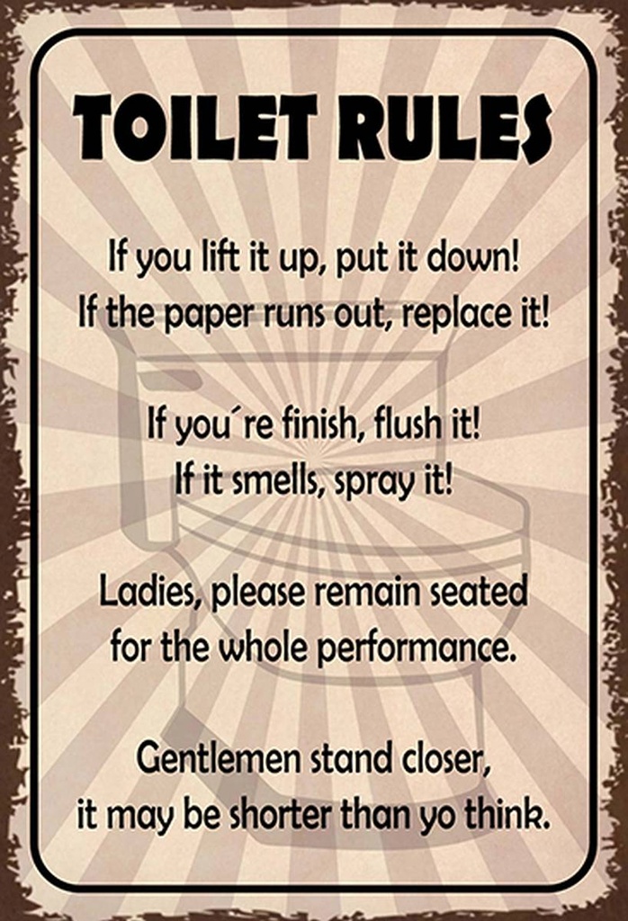Holzschild 18x12 cm Toilet Rules if you lift it up