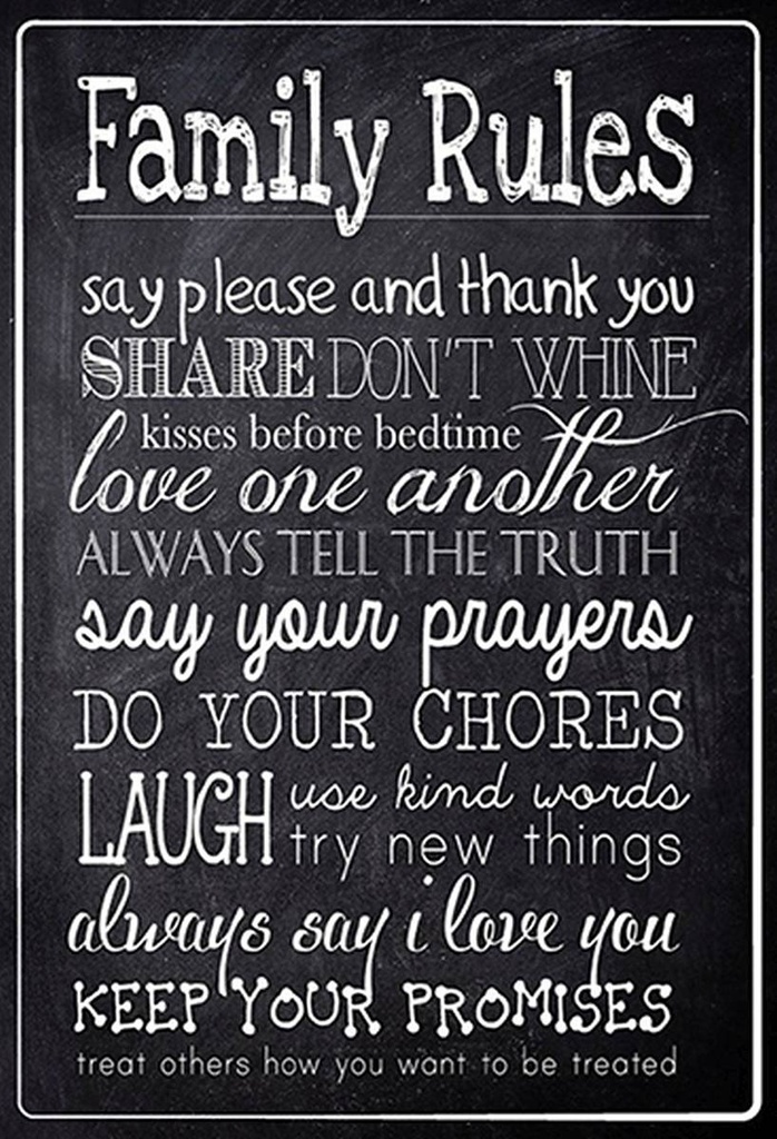 Holzschild 18x12 cm Family Rules say please