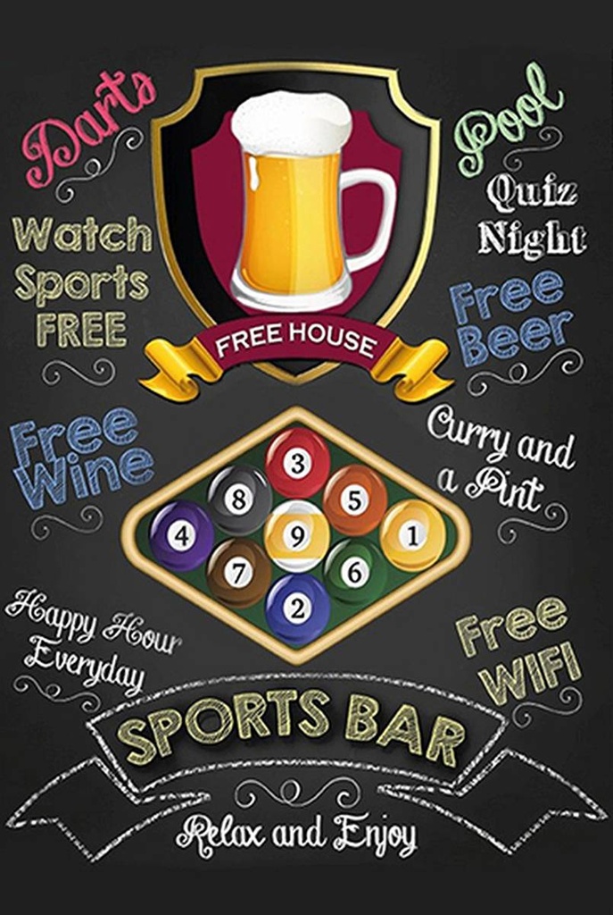 Holzschild 18x12 cm sports bar Beer relax and enjoy