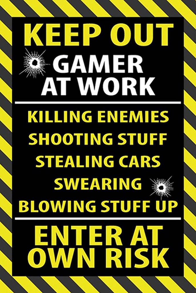 Holzschild 18x12 cm keep out gamer at work own risk