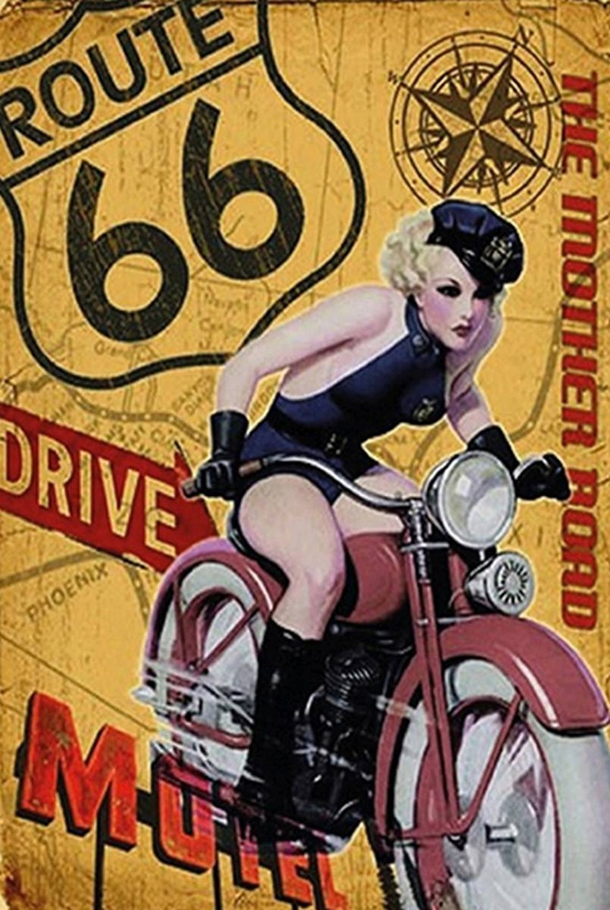 Holzschild 18x12 cm Pin Up Route 66 the mother road Motel