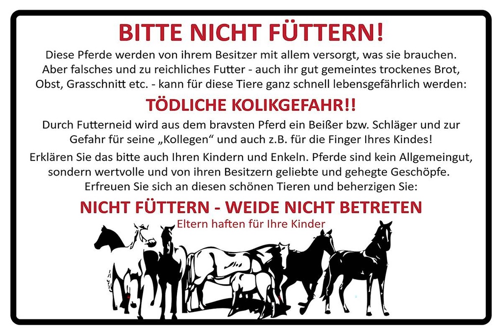 [LA-1781489-H] Holzschild 12x18 cm Tiere bitte nicht füttern Pferde Verbot