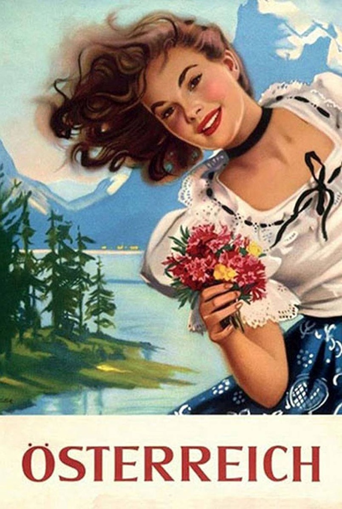 [LA-1781491-H] Holzschild 18x12 cm Pin Up Österreich alpen Urlaub Frau