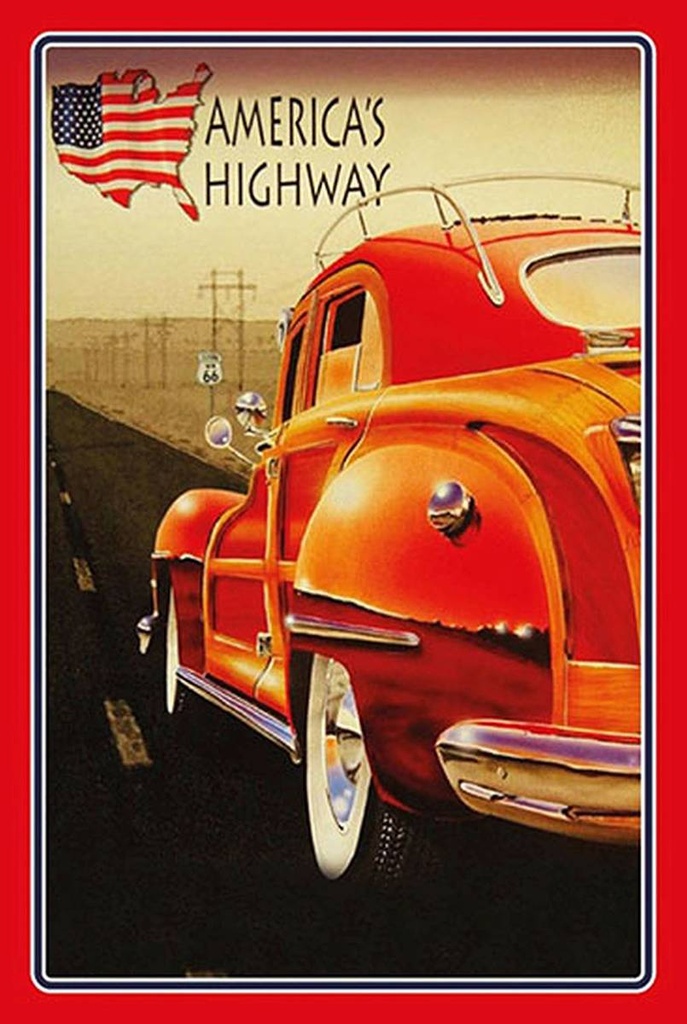 [LA-1781502-H] Holzschild 18x12 cm Auto Oldtimer america´s highway USA