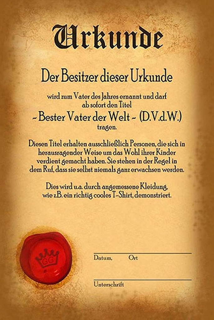 Holzschild 18x12 cm Vater Urkunde bester Vater der Welt