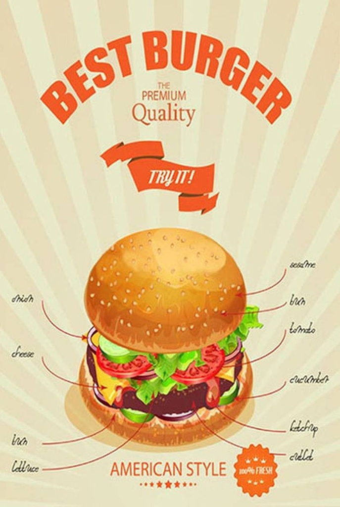 Holzschild 18x12 cm Best Burger american style