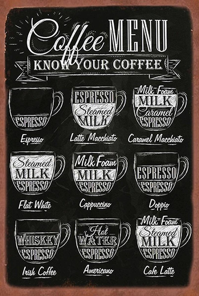 Holzschild 18x12 cm Coffee Menu flat white Doppio