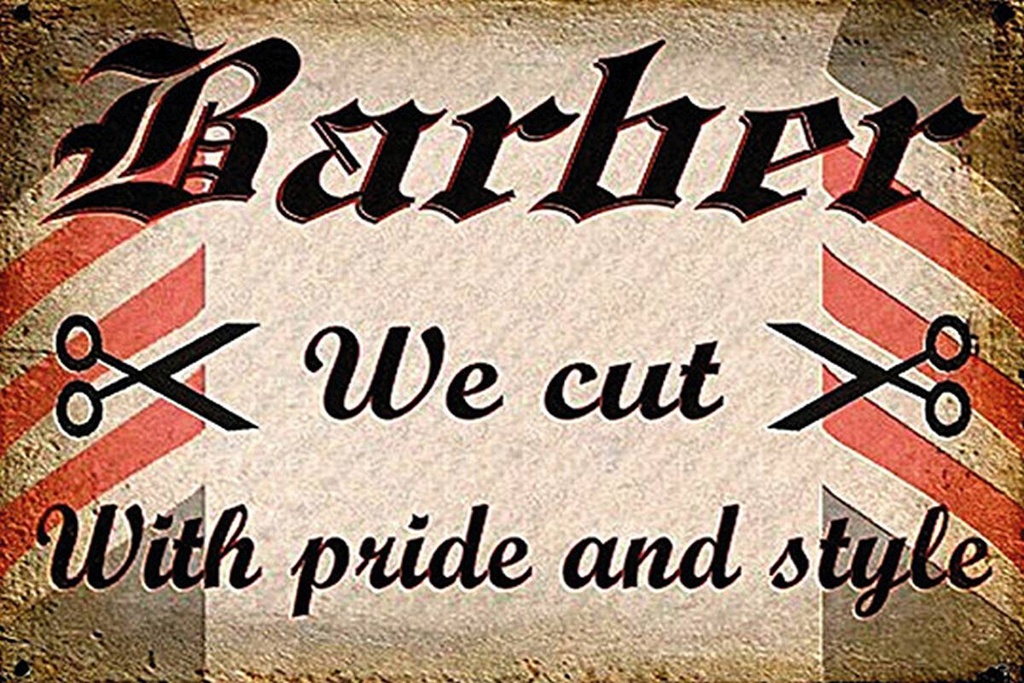 Holzschild 12x18 cm Friseur Barber we cut with pride style