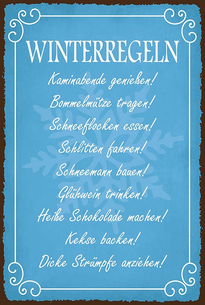 Holzschild 18x12 cm Winterregel Kaminabende Glühwein
