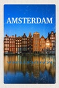 Holzschild 18x12 cm Retro Amsterdam Reiseziel Bildmotiv Reisemotiv Abenteuer Reisen