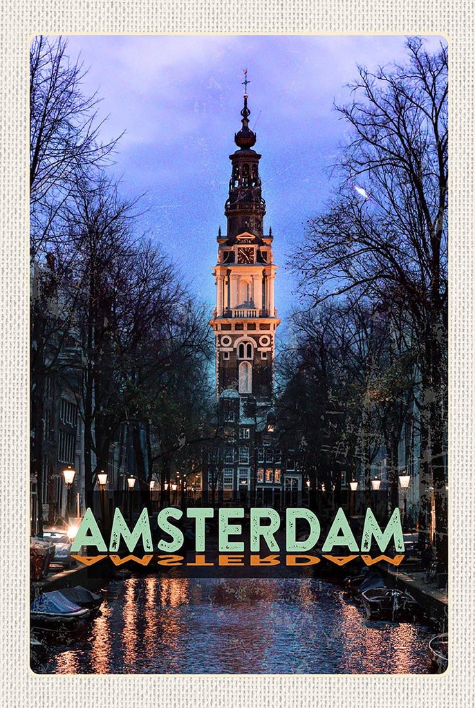 Holzschild 18x12 cm Amsterdam Reiseziel Munt Tower Bildmotiv Reisemotiv Abenteuer Reisen