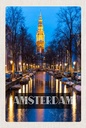 Holzschild 18x12 cm Retro Amsterdam Munt Tower Nacht Bildmotiv Reisemotiv Abenteuer Reisen