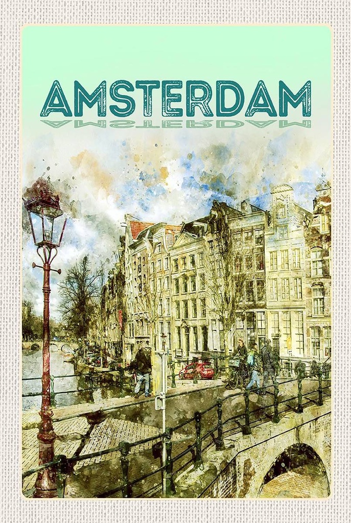 Holzschild 18x12 cm Vintage Kunst Amsterdam Geschenk Bildmotiv Reisemotiv Abenteuer Reisen