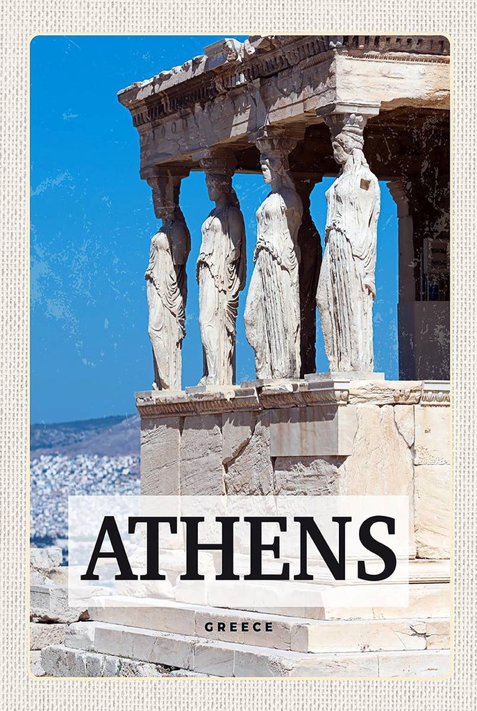 Holzschild 18x12 cm Retro Athens Greece Geschenk Bildmotiv Reisemotiv Abenteuer Reisen