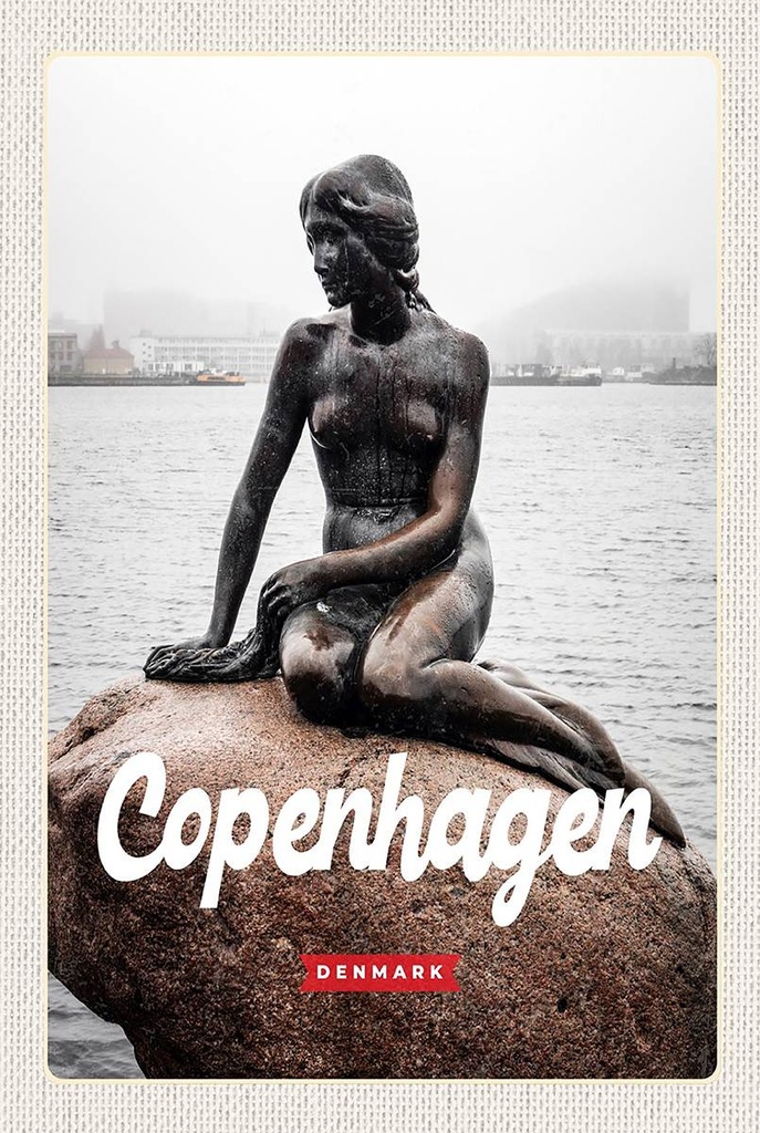 Holzschild 18x12 cm Copenhagen Denmark Meerjungfrau Bildmotiv Reisemotiv Abenteuer Reisen