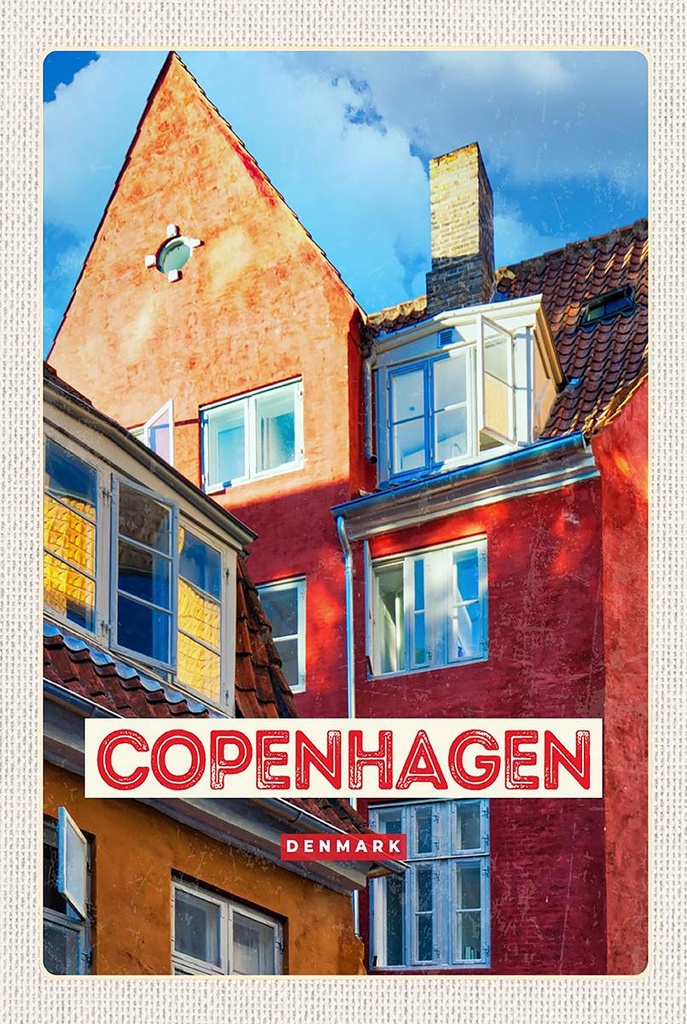 Holzschild 18x12 cm Copenhagen Denmark altes Haus Bildmotiv Reisemotiv Abenteuer Reisen