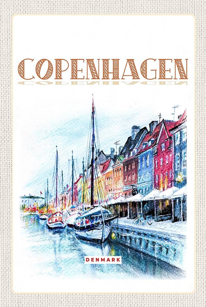 Holzschild 18x12 cm Kunst Copenhagen Denmark Boot Bildmotiv Reisemotiv Abenteuer Reisen