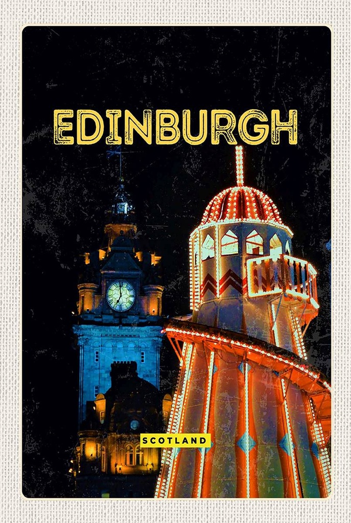 Holzschild 18x12 cm Edinburgh Scotland Nacht Lichter