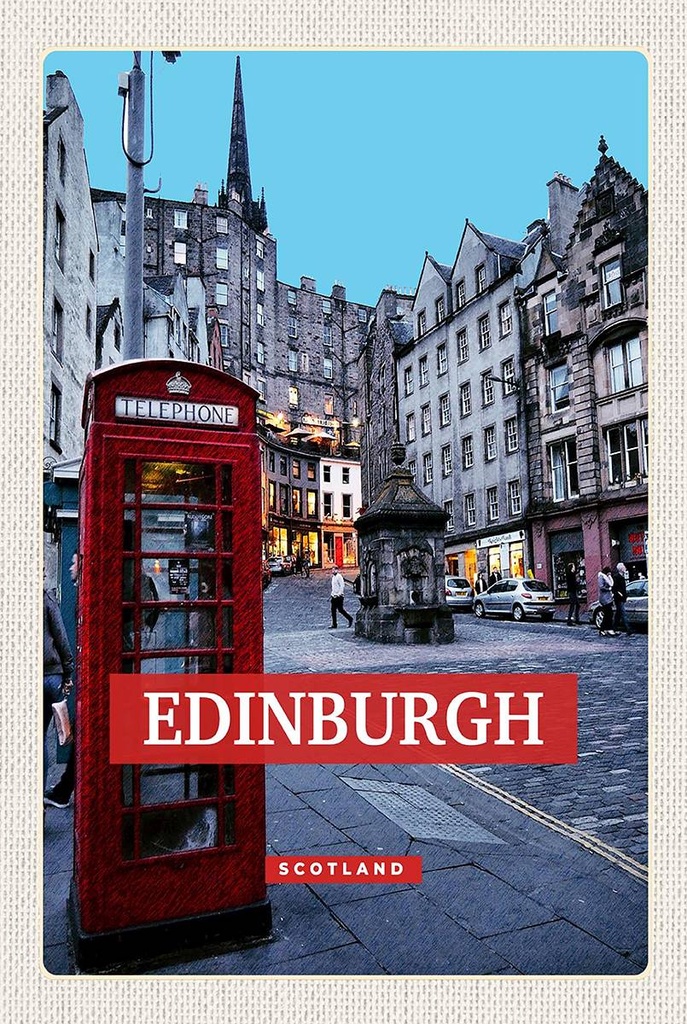 Holzschild 18x12 cm Edinburgh Scotland Telephone rot Bildmotiv Reisemotiv Abenteuer Reisen