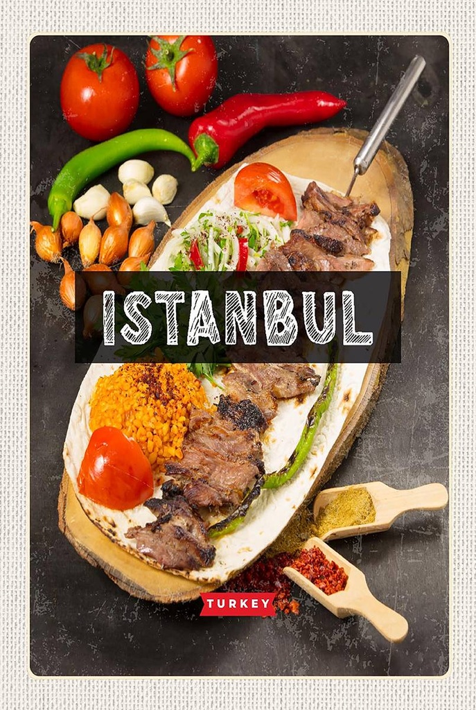 Holzschild 18x12 cm Istanbul Turkey Kebab Fleisch Steak Bildmotiv Reisemotiv Abenteuer Reisen