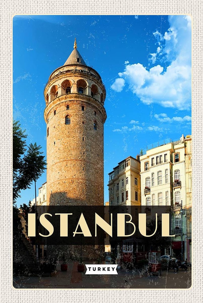 Holzschild 18x12 cm Retro Istanbul Turkey Galataturm Bildmotiv Reisemotiv Abenteuer Reisen