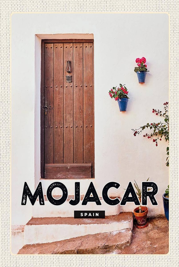 Holzschild 18x12 cm Mojacar Spain Spanien Hozltür Geschenk Bildmotiv Reisemotiv Abenteuer Reisen