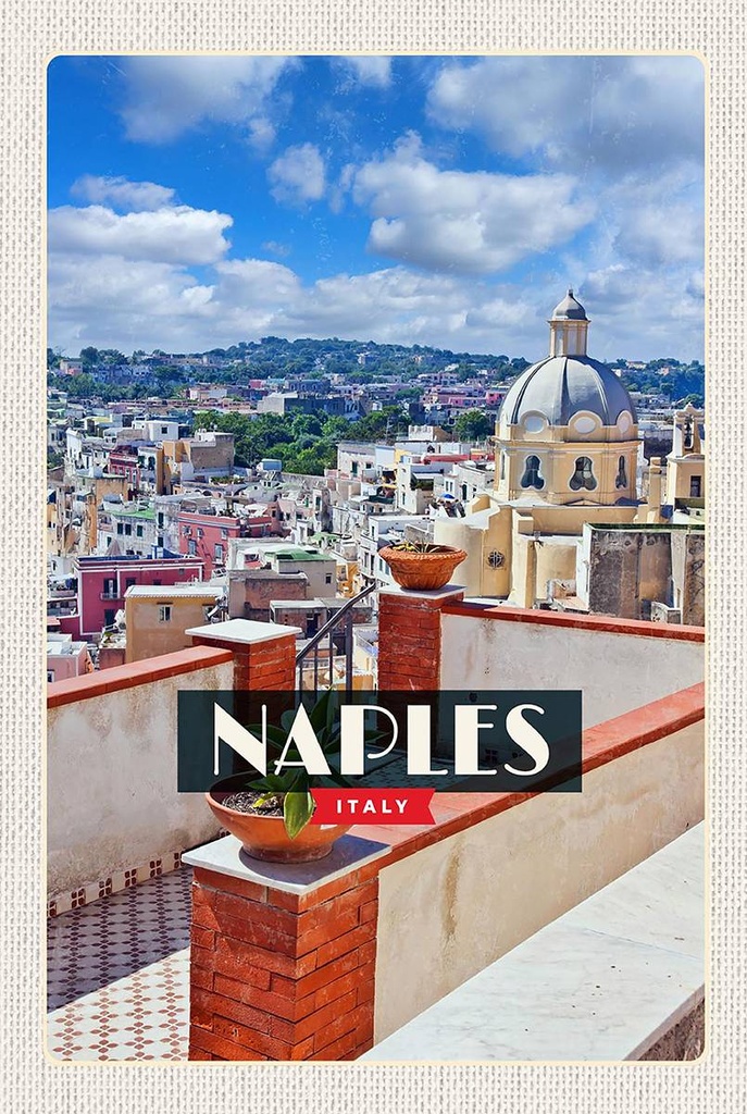 Holzschild 18x12 cm Naples Italy Neapel Panorama Himmel Bildmotiv Reisemotiv Abenteuer Reisen