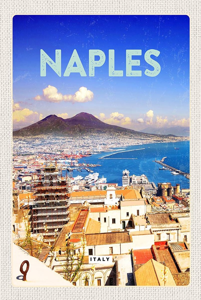 Holzschild 18x12 cm Retro Naples Italy Neapel Panorama Meertin Bildmotiv Reisemotiv Abenteuer Reisen
