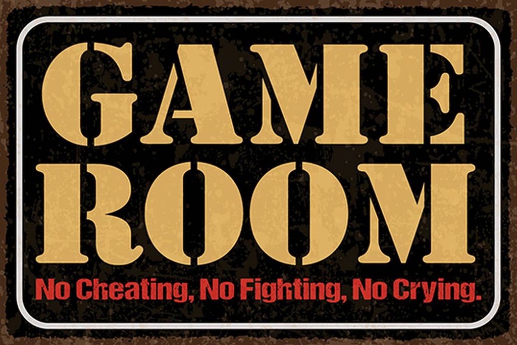 Holzschild 12x18 cm Game room no cheating no fighting