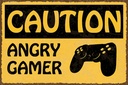 Holzschild 12x18 cm caution angry gamer Vorsicht wütender