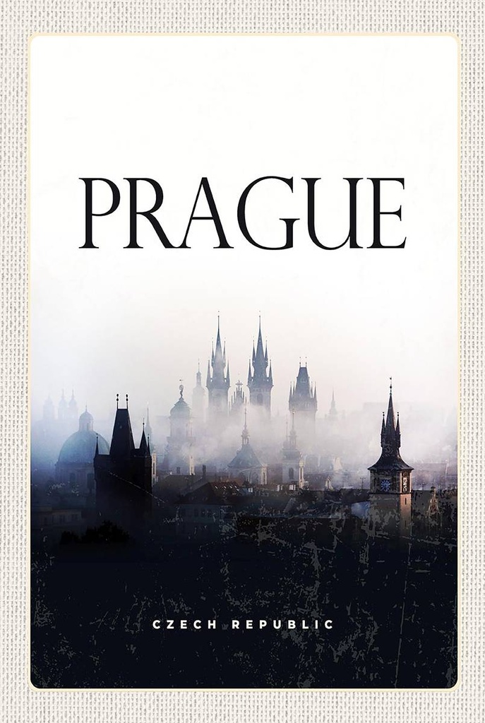 Holzschild 18x12 cm Retro Prague Nebel Poster Geschenk Bildmotiv Reisemotiv Abenteuer Reisen