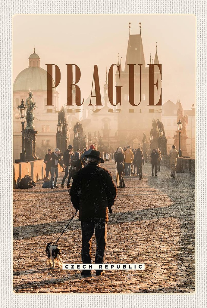 Holzschild 18x12 cm Retro Prague Nebel Poster Geschenk Bildmotiv Reisemotiv Abenteuer Reisen