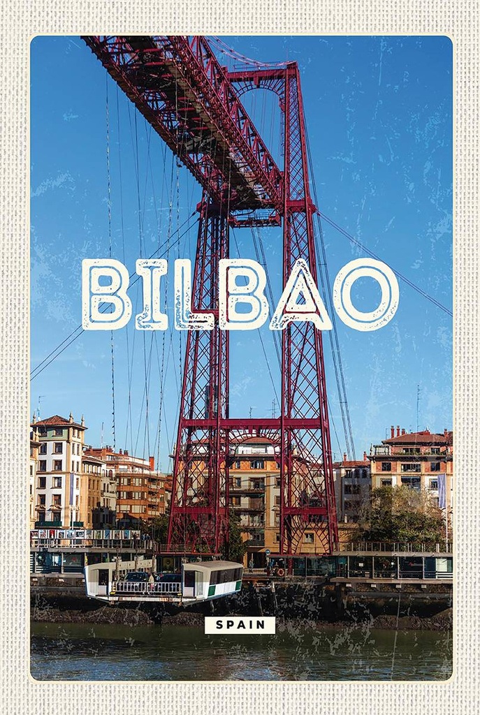Holzschild 18x12 cm Retro Bilbao spain Hafenstadt Berge Bildmotiv Reisemotiv Abenteuer Reisen