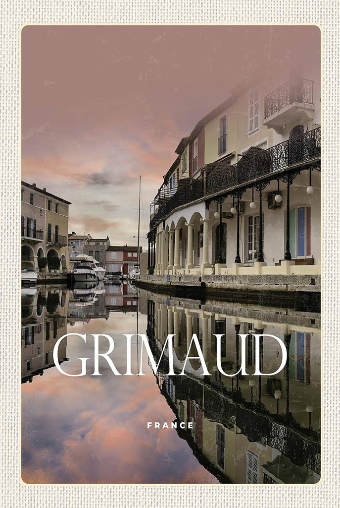 Holzschild 18x12 cm Grimaud France Panorama Bild Geschnenk Bildmotiv Reisemotiv Abenteuer Reisen