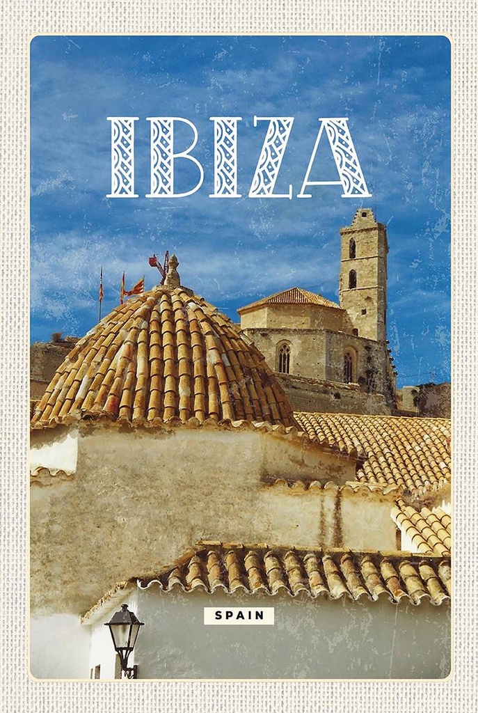 Holzschild 18x12 cm Retro Ibiza Spain Altstadt Bildmotiv Reisemotiv Abenteuer Reisen
