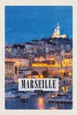 Holzschild 18x12 cm Retro Marseille France Panorama Nacht Bildmotiv Reisemotiv Abenteuer Reisen